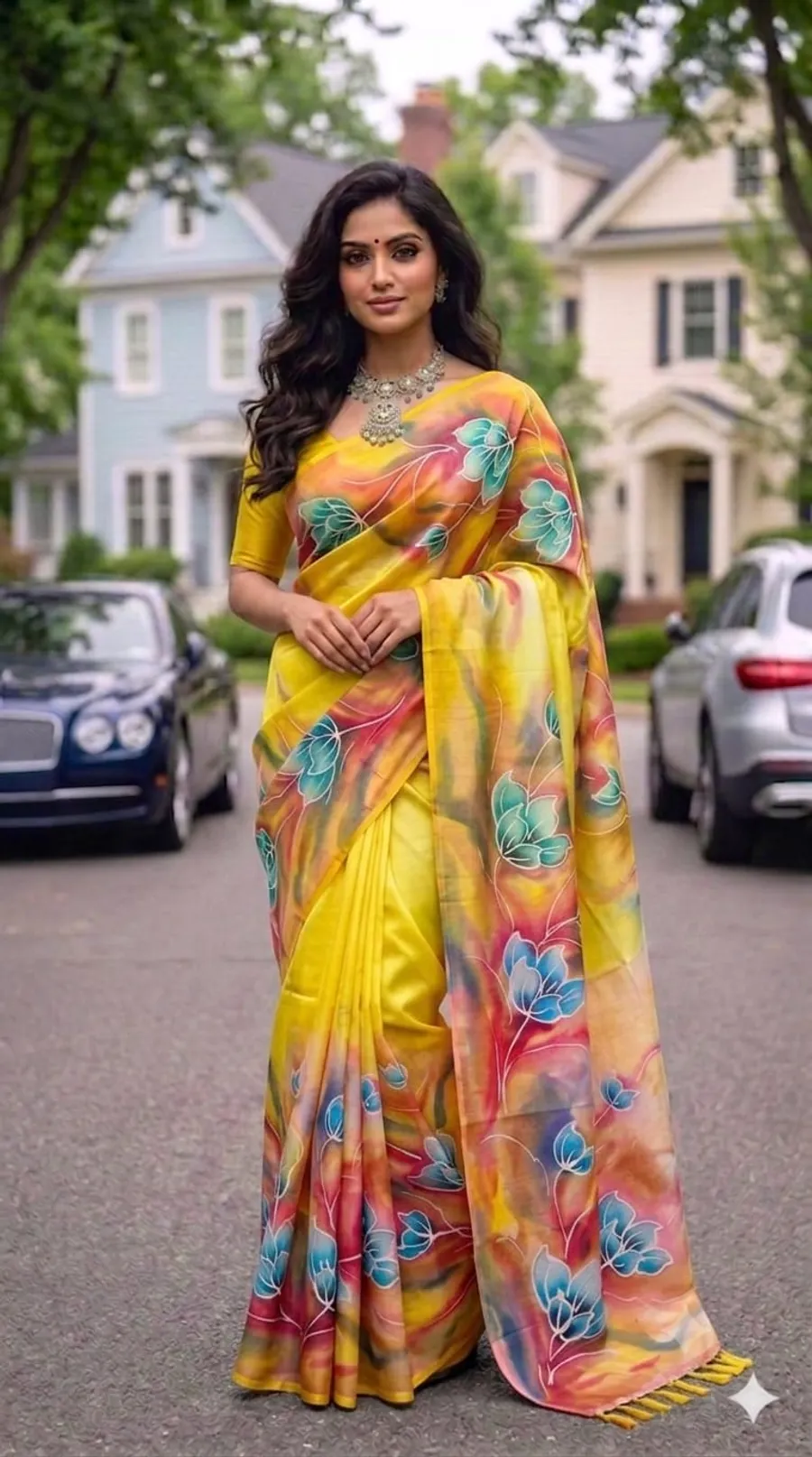 Hand-Painted Bishnupur Silk Saree with Big Floral Design – Latest Designer Collection